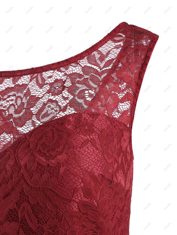 Robe de Soirée Mi-Longue en Dentelle Au Dos en V - Rouge foncé S