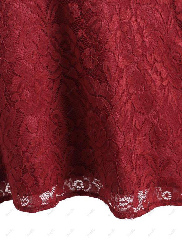 Robe de Soirée Mi-Longue en Dentelle Au Dos en V - Rouge foncé S