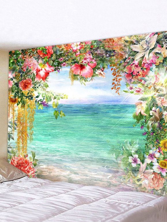 Tapisserie Murale à Imprimé Fleurs et Lac 3D - multicolor W59 X L51 INCH