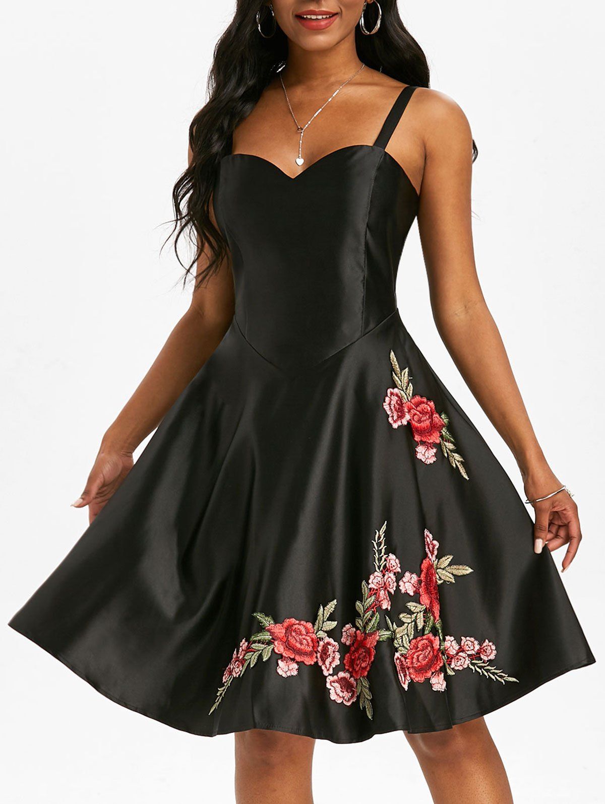 Applique Flower Party A Line Dress - BLACK XL