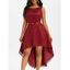 Lace V Back Dip Hem Midi Party Dress - DEEP RED L