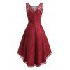 Lace V Back Dip Hem Midi Party Dress - DEEP RED L