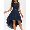 Robe de Soirée Mi-Longue en Dentelle Au Dos en V - Bleu profond S