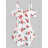 T-shirt à Imprimé Floral et Epaules Froides - Rose clair L