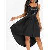 Sequined Open Back High Low Party Dress - BLACK L