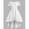 Lace Insert Bowknot Off Shoulder High Low Dress - WHITE S