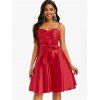 Sequined Lace Insert Bowknot Belted Cami Party Dress - RED M