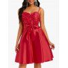 Sequined Lace Insert Bowknot Belted Cami Party Dress - RED S