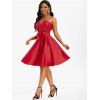 Sequined Lace Insert Bowknot Belted Cami Party Dress - RED XL