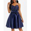 Sequined Lace Insert Belted Cami Party Dress - BLUE S