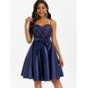 Sequined Lace Insert Belted Cami Party Dress - BLUE S