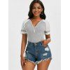 T-shirt Chiné Demi-Zip à Manches Raglan - Gris Clair L