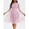 Robe Superposée Longueur à Genou Brillante en Maille Ouverte Au Dos à Manches Longues - Rose clair 3XL