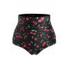 Bikini à Taille-Haute Froncé à Imprimé Cerises Grande-Taille - Noir 3X
