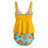 Vacation Tankini Swimwear Modest Swimsuit Sunflower Print Knotted Empire Waist Bathing Suit - YELLOW M