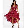 Flowe Lace Plunging High Low Prom Dress Sequined Surplice Dovetail Dress - RED M