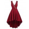 Flowe Lace Plunging High Low Prom Dress Sequined Surplice Dovetail Dress - RED L