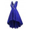 Flowe Lace Plunging High Low Prom Dress Sequined Surplice Dovetail Dress - BLUE M