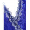 Flowe Lace Plunging High Low Prom Dress Sequined Surplice Dovetail Dress - BLUE M