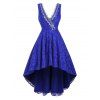 Flowe Lace Plunging High Low Prom Dress Sequined Surplice Dovetail Dress - BLUE S