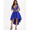 Flowe Lace Plunging High Low Prom Dress Sequined Surplice Dovetail Dress - BLUE S