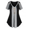 T-shirt en Blocs de Couleurs avec Bouton de Grande Taille - multicolor 4X