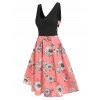 Robe Plissée Plongeante Haute Basse Fleur Papillon Contrastée Croisée - Rose clair M