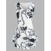 Débardeur Tunique Drapé à Imprimé Fleur et Chaîne de Grande Taille - Blanc 2X