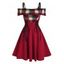 Robe à Carreaux à Epaule Ouverte à Lacets Style Corset - Rouge foncé M