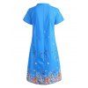 V Neck Printed Trapeze Dress - BLUE L
