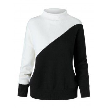 

Plus Size Bicolor Two Tone Mock Neck Sweater, Black