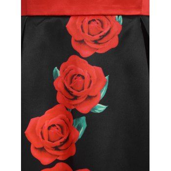 Rose Flower Print A Line Cami Dress Mock Button Sweetheart Party Dress
