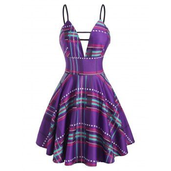 

Plaid Plunge Front Ladder Cut Skater Dress, Purple