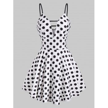 

Polka Dot Ladder Cut Cami Skater Dress, White