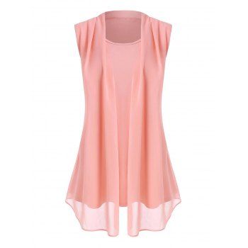 

Plus Size Chiffon Overlay Sleeveless Top, Light orange