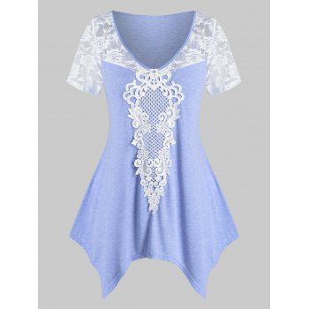 

Plus Size Lace Applique Handkerchief T Shirt, Light purple