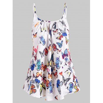 

Spaghetti Strap Ruched Front Butterfly Print Top, White