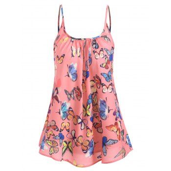 

Spaghetti Strap Ruched Front Butterfly Print Top, Light pink