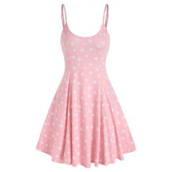 

Spaghetti Strap Star Print Flare Dress, Light pink