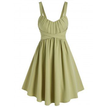 

Criss Cross Plain Ruched Cami High Rise Flare Dress, Light green
