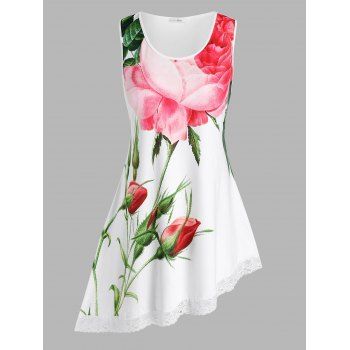 

Plus Size Floral Print Irregular Tank Top, White