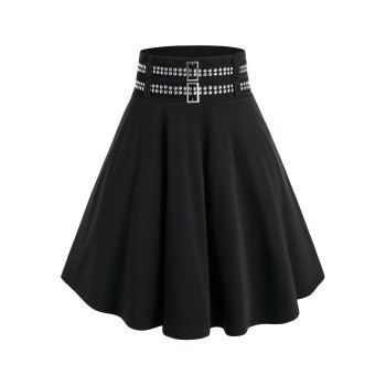 

Plus Size Studded A Line High Rise Skirt, Black