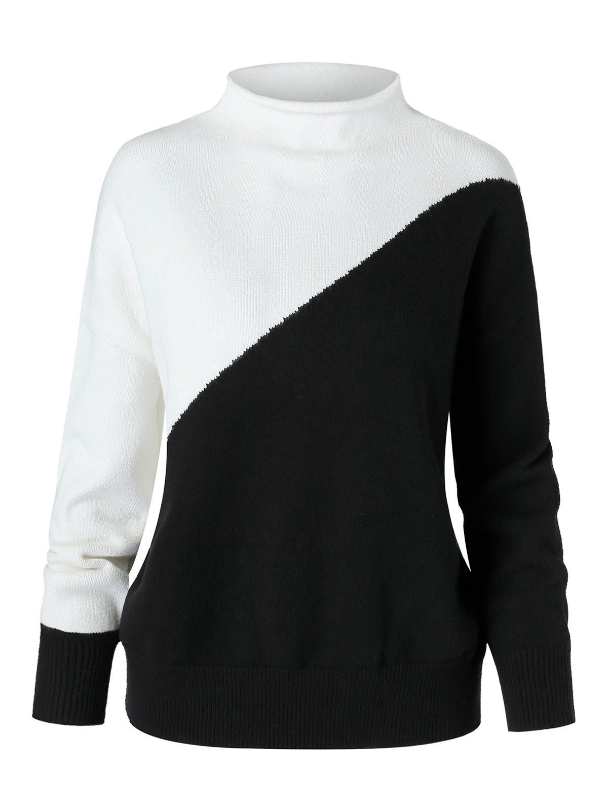 Plus Size Bicolor Two Tone Mock Neck Sweater - BLACK 4X