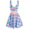 Plaid Print Mock Button Sleeveless Flare Dress - LIGHT BLUE XXL