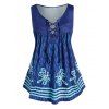 Plus Size Lace Up Butterfly Print Tent Tank Top - BLUE 4X