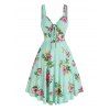 Robe Longueur à Genou Nouée en Avant à Imprimé Fleurie  - Vert clair XL