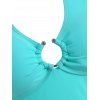 Ring Linked Pineapple Print Cinched Tankini Swimwear - LIGHT BLUE S