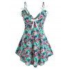 Débardeur à Bretelle à Imprimé Fleur de Grande Taille avec Nœud Papillon - Vert 3X