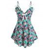Plus Size Flower Printed Bowknot Cami Tank Top - GREEN 4X