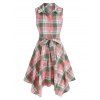 Robe Mouchoir à Carreaux Imprimée sans Manches à Demi-Boutons - multicolor M